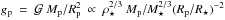 Mathematical equation: \hbox{$g_{\rm p}~=~\mathcal G~M_{\rm p}/R_{\rm p}^2~\propto~\rho_\star^{2/3}~M_{\rm p}/M_\star^{2/3} (R_{\rm p}/R_\star )^{-2}$}