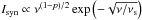 Mathematical equation: \hbox{$I_ {\rm syn} \propto\nu^{(1-p)/2}\exp\left(-\sqrt{\nu/\nu_{\rm s}}\right)$}