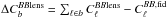 Mathematical equation: \hbox{$\Delta C_b^{BB{\rm{lens}}} = \sum_{\ell \in b} C_\ell^{BB{\rm{lens}}} - C_\ell^{BB, \rm{fid}}$}