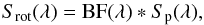 Mathematical equation: \begin{equation} S_{\rm rot}(\lambda) = {\rm BF}(\lambda) * S_{\rm p}(\lambda), \label{ecBF} \end{equation}