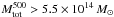 Mathematical equation: \hbox{$M^{500}_{\rm tot}>5.5\times10^{14}\,{M}_{\odot}$}