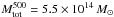 Mathematical equation: \hbox{$M^{500}_{\rm tot}=5.5\times10^{14}\,{M}_{\odot}$}