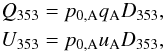 Mathematical equation: \begin{eqnarray} \label{eq:stokesAfit} && Q_{353}= p_{0{\rm,A}}q_{\rm A}D_{353},\nonumber \\ && U_{353}= p_{0{\rm,A}}u_{\rm A}D_{353}, \end{eqnarray}