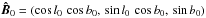 Mathematical equation: \hbox{$\vec{\hat{B}}_{0}=(\cos{l_0}\,\cos{b_0},\,\sin{l_0}\,\cos{b_0},\,\sin{b_0})$}