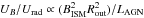 Mathematical equation: \hbox{$U_{B}/U_{\rm rad} \propto (B_{\rm ISM}^2 R_{\rm out}^2)/L_{\rm AGN}$}