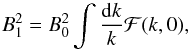 Mathematical equation: \begin{equation} B_{1}^{2}=B_{0}^{2}\int \frac{{\rm d}k}{k}{\cal F}(k,0) \label{eq:bellB0} , \end{equation}