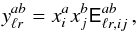 Mathematical equation: \begin{equation} y^{ab} _{\ell r} = x^{a}_i x^{b}_j {\tens{E}}^{ab}_{\ell r, ij}\, , \label{QML1} \end{equation}