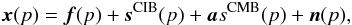 Mathematical equation: \appendix \setcounter{section}{1} \begin{eqnarray} \label{eq:modelv} \bdx (p) = \bdf (p) + \bds ^{\rm CIB}(p) + \bda s^{\rm CMB}(p) + \bdn(p), \end{eqnarray}