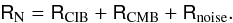 Mathematical equation: \appendix \setcounter{section}{1} \begin{eqnarray} \label{eq:rn} \tens{R}_{\rm N} = \tens{R}_{\rm CIB} + \tens{R}_{\rm CMB} + \tens{R}_{\rm noise}. \end{eqnarray}
