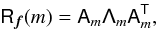 Mathematical equation: \appendix \setcounter{section}{1} \begin{eqnarray} \tens{R}_{\bdf}(m) = \tens{A}_m\tens{\Lambda}_m\tens{A}_m^{\sf{T}}, \end{eqnarray}