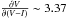 Mathematical equation: \hbox{$\frac{\partial V}{\partial (V-I)} \sim 3.37$}