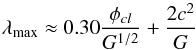 Mathematical equation: \begin{equation} \label{eq:tomisaka} \lambda_{\rm max} \approx 0.30 \frac{\phi_{cl}}{G^{1/2}}+ \frac{2c^2}{G} \end{equation}