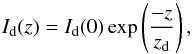 Mathematical equation: \begin{equation} I_{\rm d}(z) = I_{\rm d}(0) \exp\left(\frac{-z}{z_{\rm d}}\right), \label{eq:dustprofil} \end{equation}