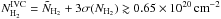 Mathematical equation: \hbox{$N^\mathrm{IVC}_{\mathrm{H}_2}=\tilde{N}_{\mathrm{H}_2}+3\sigma(N_{\mathrm{H}_2})\gtrsim0.65\times10^{20}\,\mathrm{cm}^{-2}$}