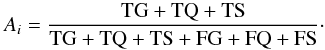 Mathematical equation: \begin{equation} \label{accuracy_single} A_i=\rm\frac{TG+TQ+TS}{TG+TQ+TS+FG+FQ+FS}\cdot \end{equation}