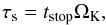 Mathematical equation: \begin{equation} \st = t_{\rm stop}\Omega_{\rm K}, \end{equation}