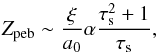 Mathematical equation: \begin{equation} Z_{\rm peb}\sim \frac{\xi}{a_0}\alpha\frac{\st^2+1}{\st}, \label{eq:Zpeb} \end{equation}
