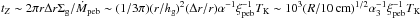 Mathematical equation: \hbox{$t_Z \sim 2\pi r \Delta r \sigg/\dot{M}_{\rm peb} \sim (1/3\pi) (r/\hg)^2(\Delta r/r)\alpha^{-1}\xi_{\rm peb}^{-1} T_{\rm K} \sim 10^3 (R/10\,{\rm cm})^{1/2} \alpha_3^{-1}\xi_{\rm peb}^{-1} T_{\rm K}$}