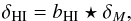 \begin{equation} \delta_{\mr{HI}} = b_{\mr{HI}} \star \delta_M , \end{equation}
