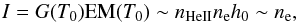 \begin{equation} I = G(T_0)\mathrm{EM}(T_0) \sim n_{\mathrm{HeII}} n_{\mathrm{e}} h_0 \sim n_{\mathrm{e}} , \end{equation}
