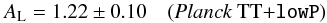 \begin{equation} \label{eq:planckAlens} \Alens = 1.22\pm 0.10 \quad \onesig{\planckTTonly+\lowP} \end{equation}