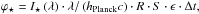 \hbox{$\varphi_\star=I_\star\left(\lambda\right)\cdot\lambda/\left(h_{\rm Planck}c\right)\cdot R\cdot S\cdot\epsilon\cdot\Delta t,$}