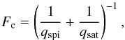 \begin{equation} \centering F_{\rm c} = \left(\frac{1}{q_{\rm spi}} + \frac{1}{q_{\rm sat}} \right)^{-1}, \label{eq:Cond.Flux} \end{equation}