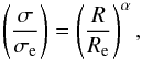 \begin{equation} \left(\frac{\sigma}{\sigma_{\rm e}}\right)=\left(\frac{R}{R_{\rm e}}\right)^\alpha, \label{eq:aperture} \end{equation}
