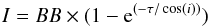 \appendix \setcounter{section}{1} \begin{equation} I = BB \times (1-{\rm e}^{(-\tau/\cos(i))}) \end{equation}