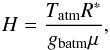 \begin{equation} H = \frac{T_{\rm atm} R^{*}}{g_{\rm batm} \mu }, \end{equation}