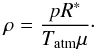 \begin{equation} \rho = \frac{p R^{*}}{T_{\rm atm} \mu}\cdot \end{equation}