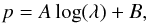 \begin{equation} \label{Eq1} p=A\log(\lambda)+B, \end{equation}