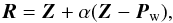 \begin{equation} \label{reflection} \vec{R} = \vec{Z} + \alpha (\vec{Z}-\vec{P}_{\rm w}), \end{equation}
