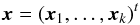 \begin{equation} \label{Eq2} \vec{x}=(\vec{x}_{1}, \ldots, \vec{x}_{k})^{t} \end{equation}