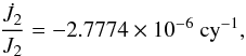 Mathematical equation: \begin{equation} \frac{\dot J_2}{J_2} = -2.7774 \times 10^{-6}~{\rm cy}^{-1}, \end{equation}