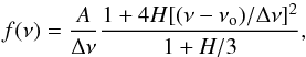 \begin{equation} \label{eq:shell} f(\nu)=\frac{A}{\Delta\nu}\frac{1+4H[(\nu - \nu_{\rm o})/\Delta\nu]^{2}}{1+H/3}, \end{equation}