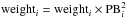 Mathematical equation: \hbox{${\rm weight}_{i} = {\rm weight}_{i}\times{\rm PB}^{2}_{i}$}