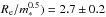 \hbox{$R_{\rm e}/m_*^{0.5})=2.7\pm0.2$}