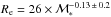 \hbox{$R_{\rm e}=26\times\mathcal{M}_*^{-0.13\,\pm\,0.2}$}