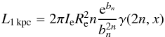\begin{equation} L_{1\,{\rm kpc}}=2\pi I_{\rm e}R_{\rm e}^2 n {{\rm e}^{b_n}\over{b_n^{2n}}}\gamma(2n,x) \label{l1} \end{equation}
