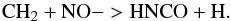 \begin{equation} \mathrm{CH_2 + NO -> HNCO + H}. \label{eq:HNCO} \end{equation}