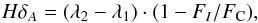 \begin{equation} H\delta_{A} = (\lambda_{2} - \lambda_{1})\cdot (1-{F_{I}}/{F_{\rm C}}), \end{equation}
