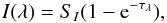 \begin{eqnarray*} I(\lambda) = S_I (1 - {\rm e}^{-\tau_{\lambda}}), \end{eqnarray*}