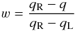 \appendix \setcounter{section}{1} \begin{equation} \varw = \frac{ q_\mathrm{R} - q\phantom{_\mathrm{R}} } { q_\mathrm{R} - q_\mathrm{L} } \end{equation}