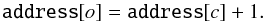 \appendix \setcounter{section}{1} \begin{equation} \mathtt{address}[o] = \mathtt{address}[c] + 1. \end{equation}