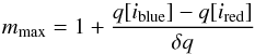 \appendix \setcounter{section}{1} \begin{equation} m_\mathrm{max} = 1 + \frac{ q[i_\blue] - q[i_\red] }{ \delta q } \end{equation}