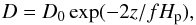\begin{equation} D= D_0 \exp(-2 z/f H_{\rm p}) \label{efe} , \end{equation}