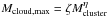 Mathematical equation: \hbox{$M_\text{cloud,max} = \zeta M_\text{cluster}^\eta$}