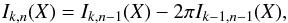 \appendix \setcounter{section}{1} \begin{equation} I_{k, n}(X) = I_{k,n-1}(X) - 2\pi I_{k-1, n-1}(X), \end{equation}