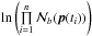 \hbox{$\ln\left(\prod\limits_{i=1}^n \mathcal{N}_b(\vec{p}(t_i)) \right)$}